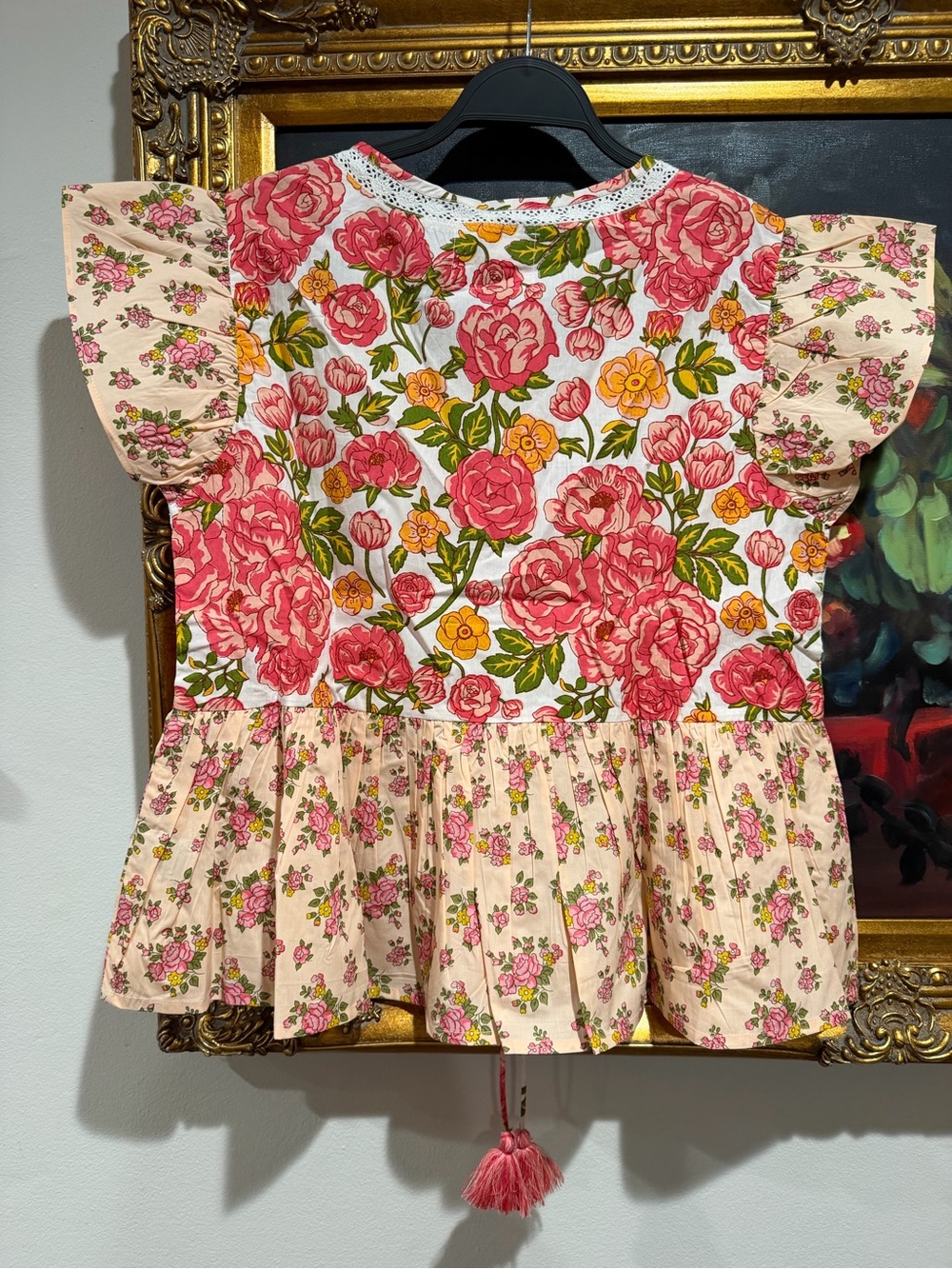 POL Pink Floral Tassel Peplum Top - Picture 2 of 5